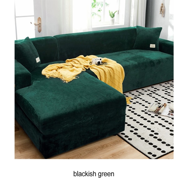 Premium sammetsformad cover för tjock soffa Universal Fit blackish green