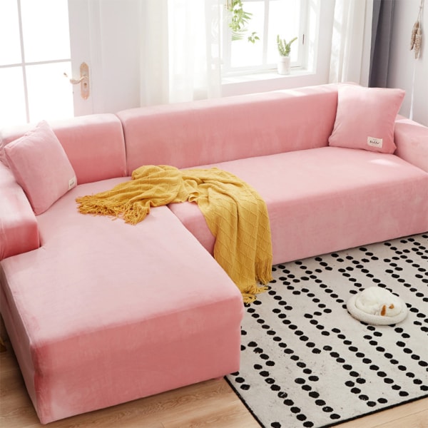 Premium sammetsformad cover för tjock soffa Universal Fit pink