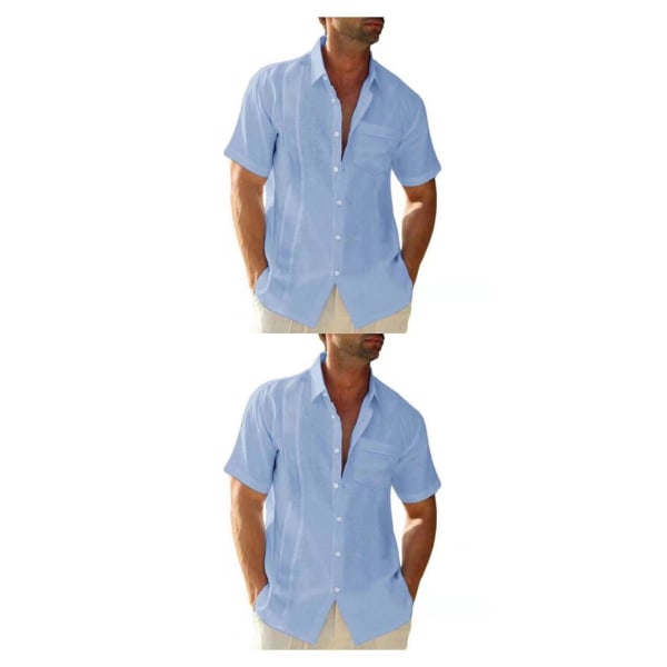 1/2 Resande Fotvandring Herr Button Down Skjorta Sommar Enkel Light Blue XXXL 2PCS