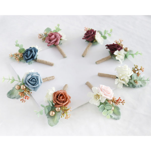 1/2/3/5 Stabilt fixerade konstgjorda bröllopsblommor Boutonniere För Dirty Orange 1 Pc