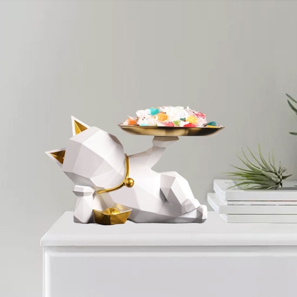Lucky Cat Staty Förvaringsbehållare Dekorativ Modern för hemmet white