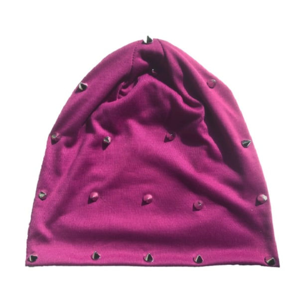 Gothic Punk Winter Hat Warm Rivet Rock Beanie för män och kvinnor Purple red