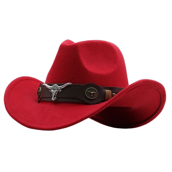 Cowgirlhatt Andas Casual Cowboyhatt för kvinnor män höst Red 56cm-58cm