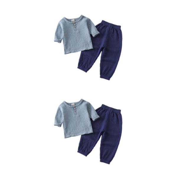 1/2/3 Spring Barn T-shirt Byxa Set Rundhalsad Toppar Byxor Blue Navy Blue 90cm 2PCS