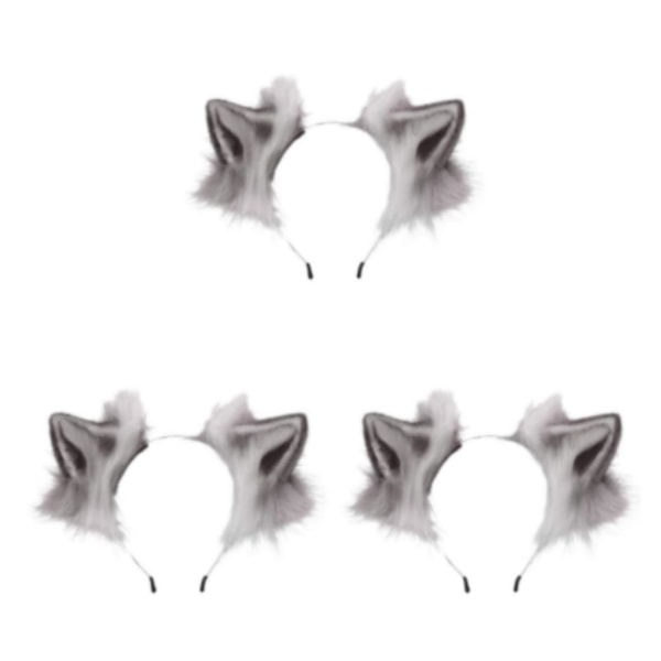 1/3 Wolf Ears Hair Hoop Stabil Fixering Formbar Cosplay And Gray and white 3Set