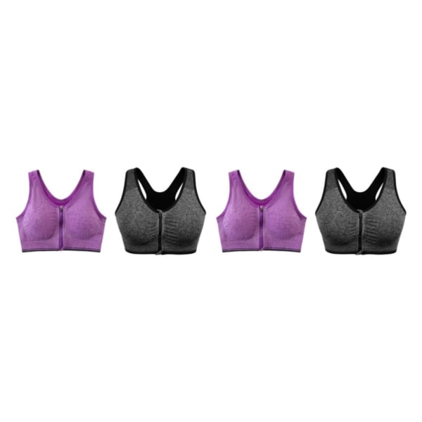 1/2/3/5 2st stöd och komfort | Sport-BH med dragkedja fram gray+purple XL 2Set