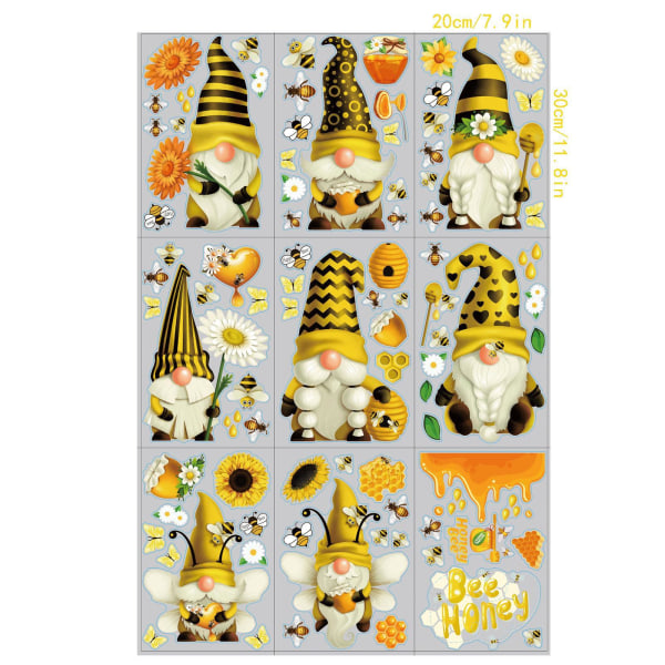 1/3 9 ark Honey Bee Stickers Avtagbara för Bee Festival Home Gnome 20x30cm 1Set