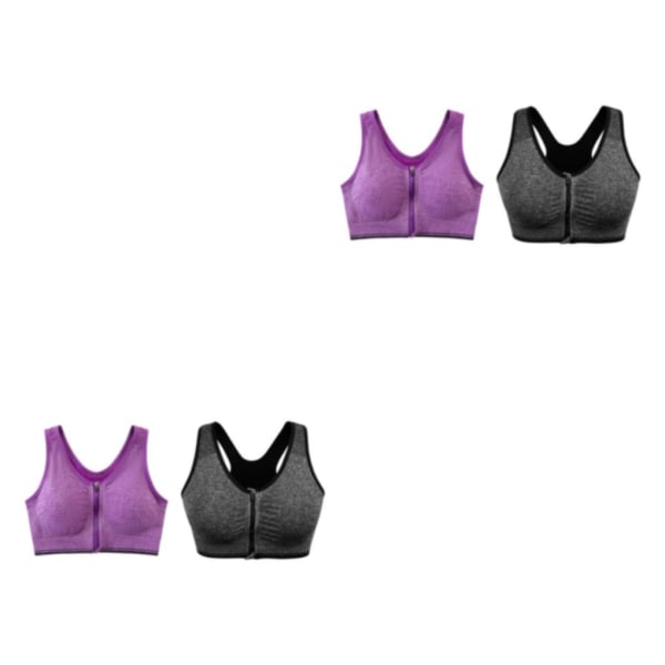 1/2/3/5 2st stöd och komfort | Sport-BH med dragkedja fram gray+purple XL 2Set