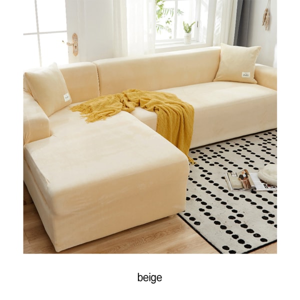 Premium sammetsformad cover för tjock soffa Universal Fit Beige