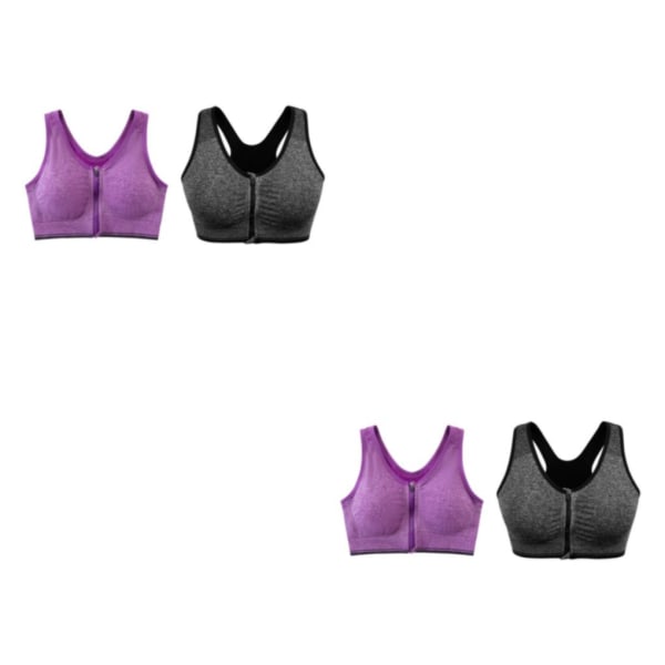 1/2/3/5 2st stöd och komfort | Sport-BH med dragkedja fram gray+purple M 2Set