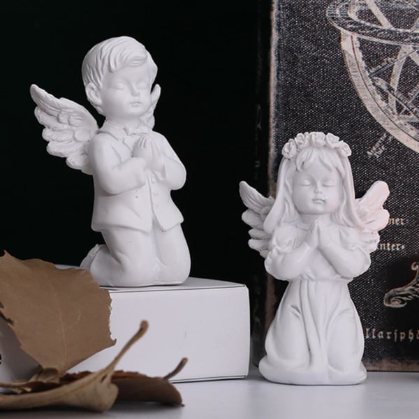 1/2 Resin White Angel Staty Desktop Decor Collection Window prayer boy 1Set