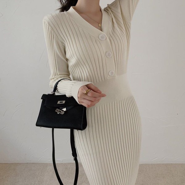 Klassisk stickad klänning Utsökt hantverk Mjuk textur Elegant stil Black XL