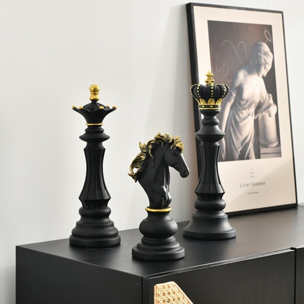 1/2 International Chess Skulptur Ornament Figurine Photo Props Black Knight 1Set