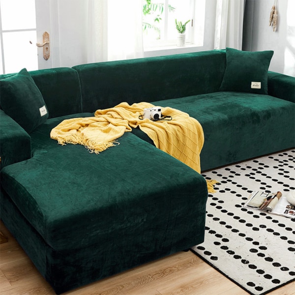 Premium sammetsformad cover för tjock soffa Universal Fit blackish green