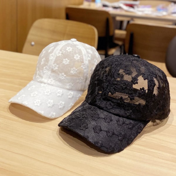 Kvinnor Rygglös Hästsvans Hatt Baseball Cap Hög stökig Bull Kepsar Lace Black