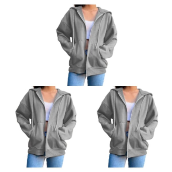 1/2/3/5 Dam Enfärgad Cotton Blend För Zipper Hoodie Grey M 3Set