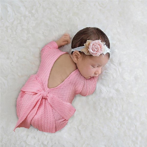 Supermjuk nyfödd baby långärmad rygglösa jumpsuits Pink