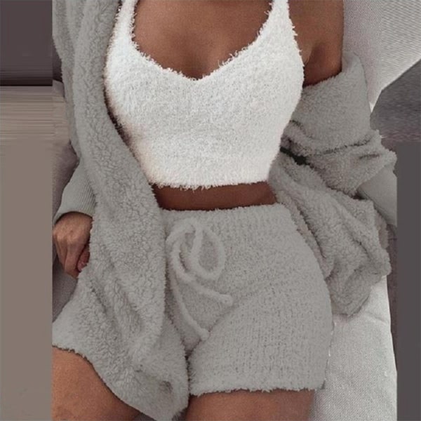 3 stycken mjuk textur och ventilerande nattkläder set för Grey XL