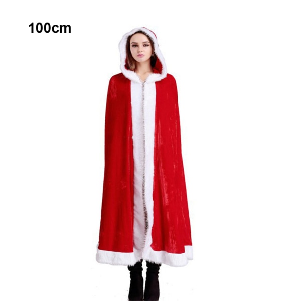 Röd jultomtekappa med huva bred applikation polyester red 1m