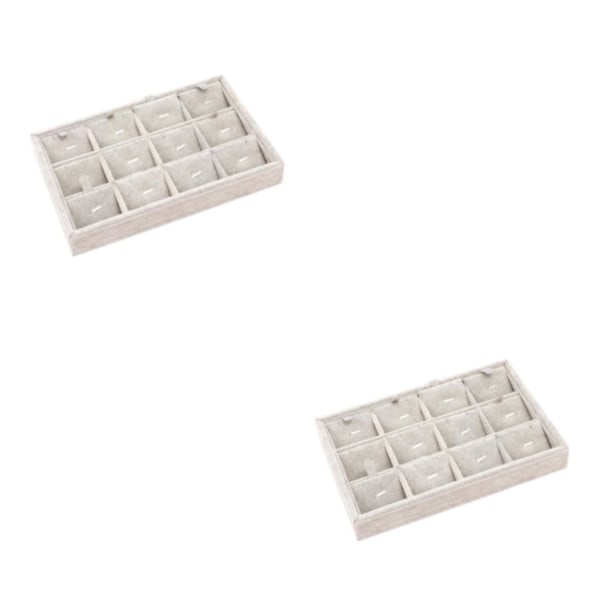 1/2/3/5 Stapelbar smyckesbricka Multipurpose Portable Velvet för Flannel White 12 Grids 2Set