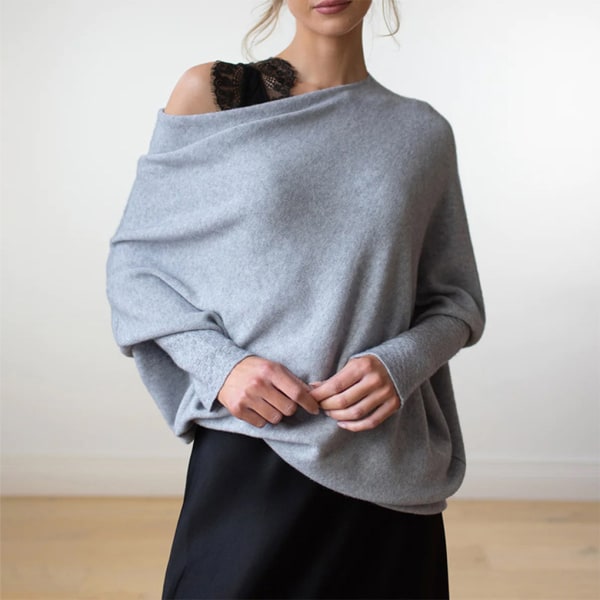 Draperade tröjor i polyester off Shoulder Mjuk och mysig höst Black