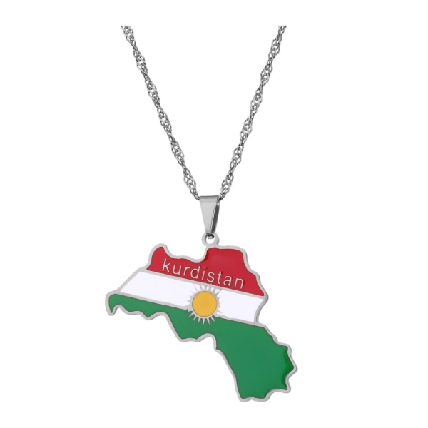 Vintage stil rostfritt stål Kurdistan karta hänge halsband steel color