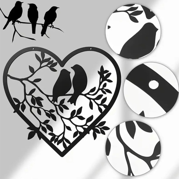 1/5 elegant metallväggkonst fågel på gren - presentval för hemmet heart-shaped 1 Pc