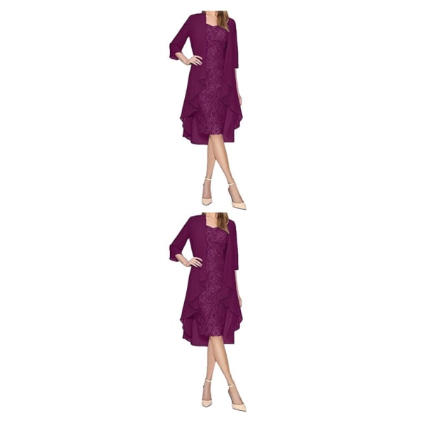 1/2/3 Paljettklänning Tvådelad kofta Spets Skin Close Prom Purple/5XL 2PCS