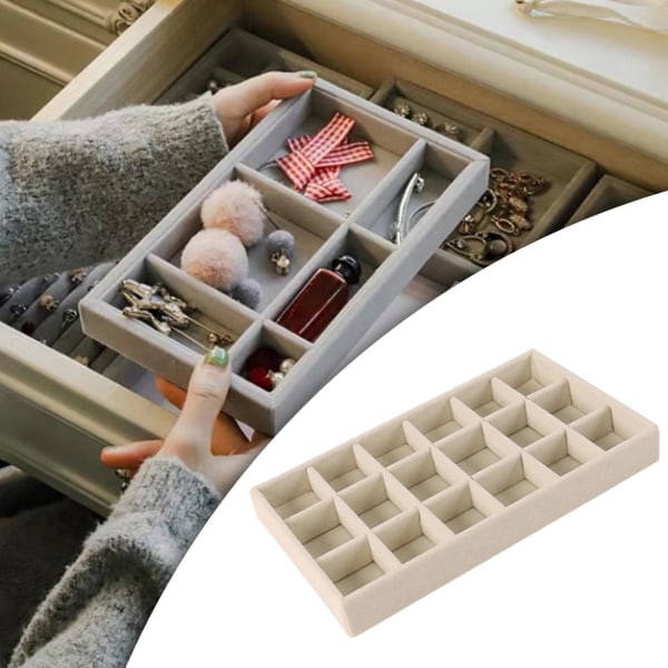 1/2/3/5 Stapelbar smyckesbricka Multipurpose Portable Velvet för Beige 18 Grids 1Set