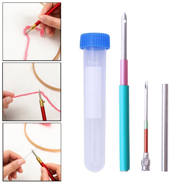 1/2/3/5 Broderi Punch Nål Penna Sysats Stickverktyg 3 Pcs Needle 1 Pc Tube 10cm 1Set