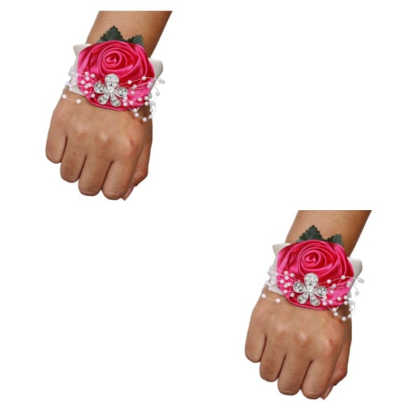 1/2/3/5 Tyg Elegant Handgjord Satin Rose Wrist Corsage För N26 rose red 2PCS