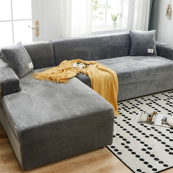 Premium sammetsformad cover för tjock soffa Universal Fit light grey