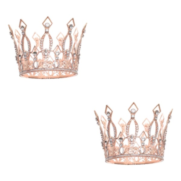 1/2 helrund Crystal Queen Crowns pannband för fest Rose Gold 9.5cm x 11cm 2Set