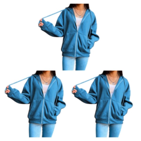 1/2/3/5 Dam Enfärgad Cotton Blend För Zipper Hoodie Blue 2XL 3Set