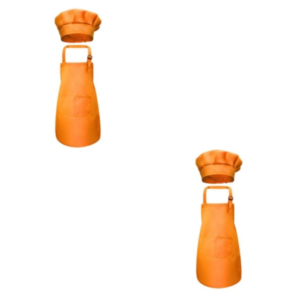 1/2/3 Barnförkläde Kockmössa Set Justerbar haklapp framficka för Orange L 56x46cm 2Set