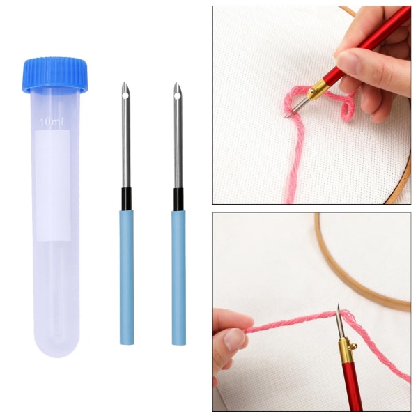 1/2/3/5 Broderi Punch Nål Penna Sysats Stickverktyg 2 Pcs Needle 1 Pc Tube 10cm 1Set