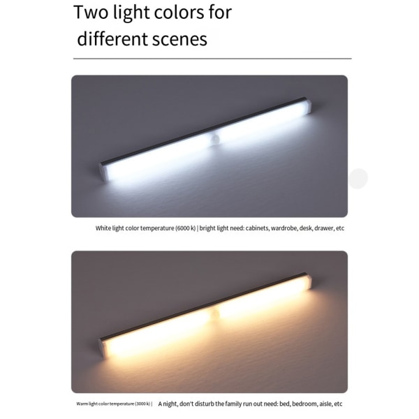 LED Night Light Sensor Lights Lodestone Laddningsremsa för White light 12cm