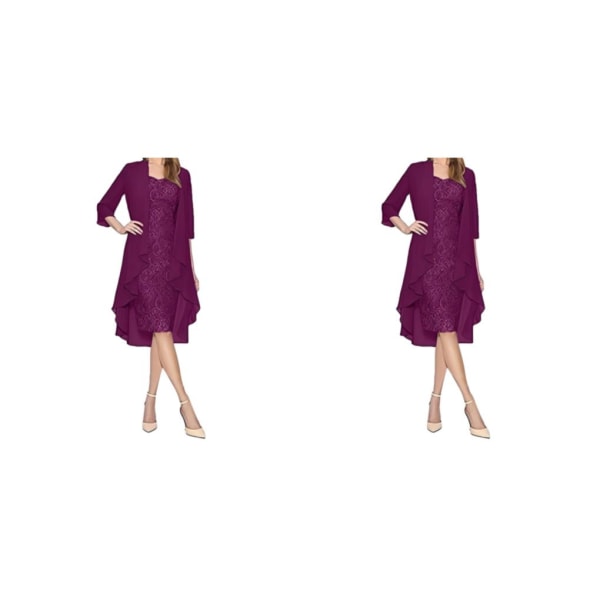 1/2/3 Paljettklänning Tvådelad kofta Spets Skin Close Prom Purple/M 2PCS