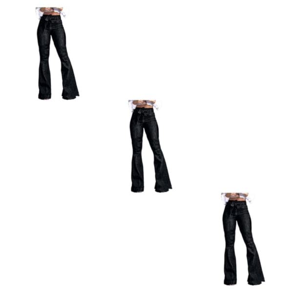 1/2/3 kvinnor vid ben jeans med hög midja byxor Höftlyftande Stretch Black 2XL 3PCS