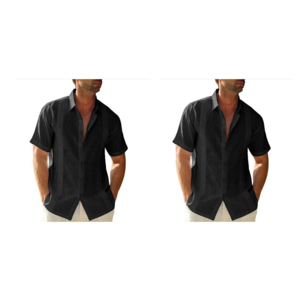 1/2 Resande Fotvandring Herr Button Down Skjorta Sommar Enkel Black XXL 2PCS