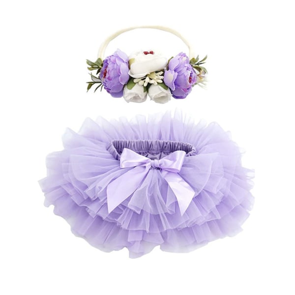 1/2 Vacker och söt Toddler Girl Tutu kjol Set Gjord med taro purple S 1Set