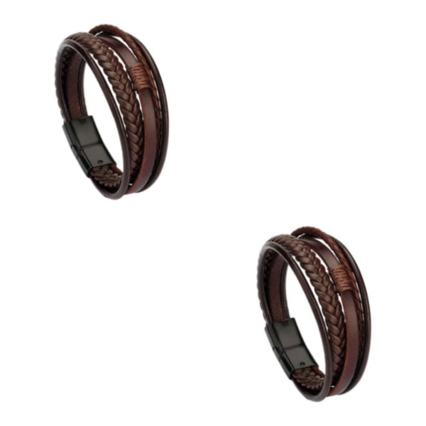 1/2/3/5 Punkflätat PU-läderarmband Casual Gothic Etniskt Brown Black Metal Type 2 2Set