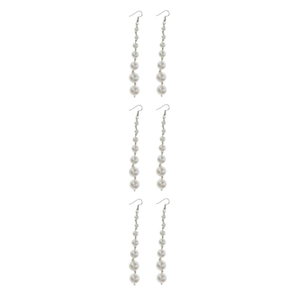 2/3/5 Mode kvinnor Pearl Beads Dinglar Drop Long Ear Studs Silver 3.74 Inch 3Set