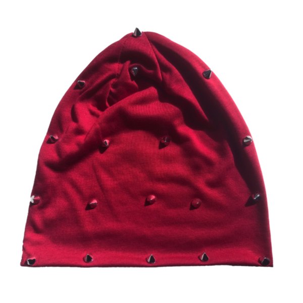 Gothic Punk Winter Hat Warm Rivet Rock Beanie för män och kvinnor Winered