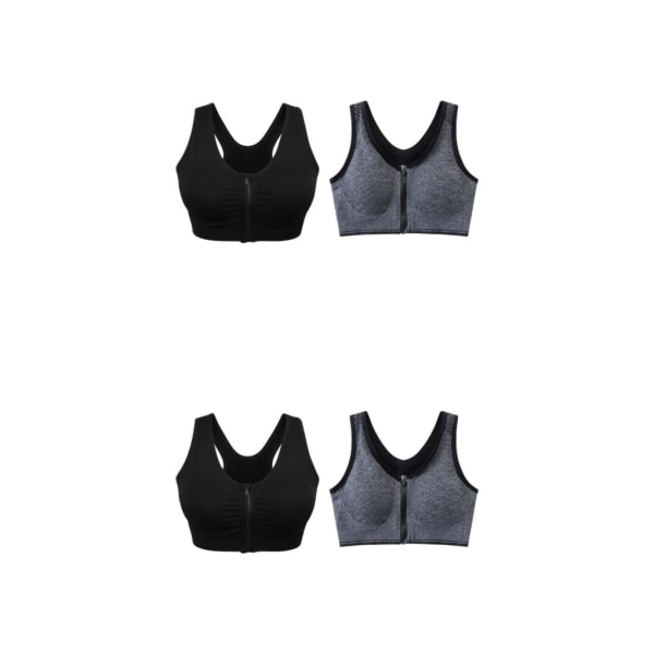 1/2/3/5 2st stöd och komfort | Sport-BH med dragkedja fram black + gray XL 2Set