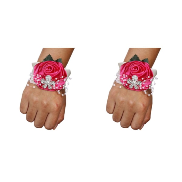 1/2/3/5 Tyg Elegant Handgjord Satin Rose Wrist Corsage För N26 rose red 2PCS