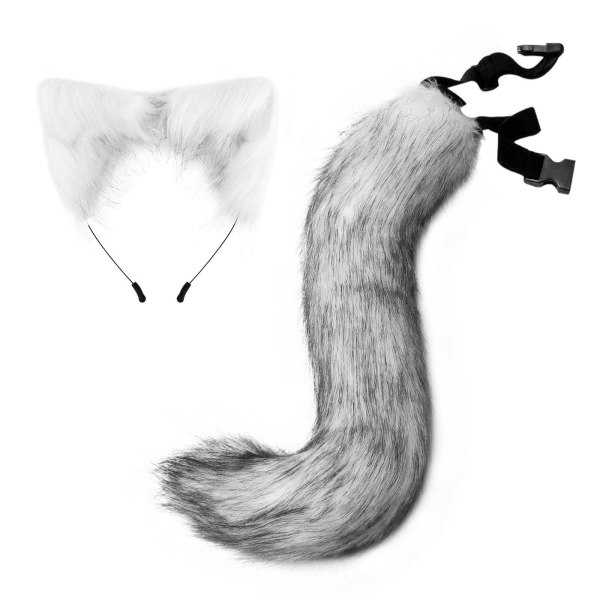 För Fox Ears and Tail Cat Ear Pannband Huvudbonader för festbal Gray 50cm