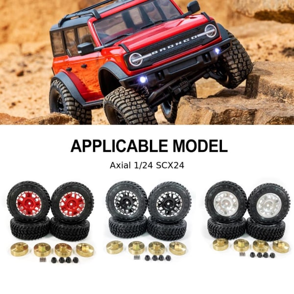 RCGOFOLLOW 4x slitstarka plastfälgar däck för 1/24 Rc Silver
