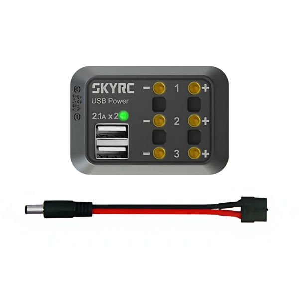 SkyRC Plug And Play DC- power med USB utgång Max DC male plug