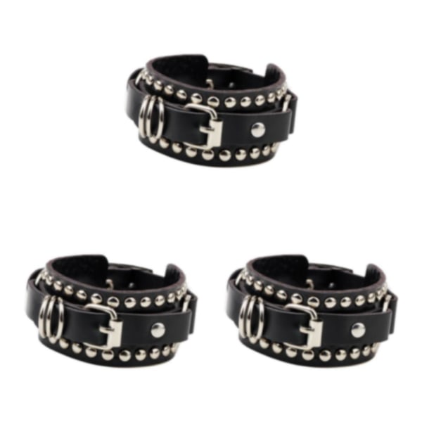 1/2/3/5 PU Läderarmband Justerbar Wrap Cuff Nit för Black 24.5 x 3.2cm 3Set